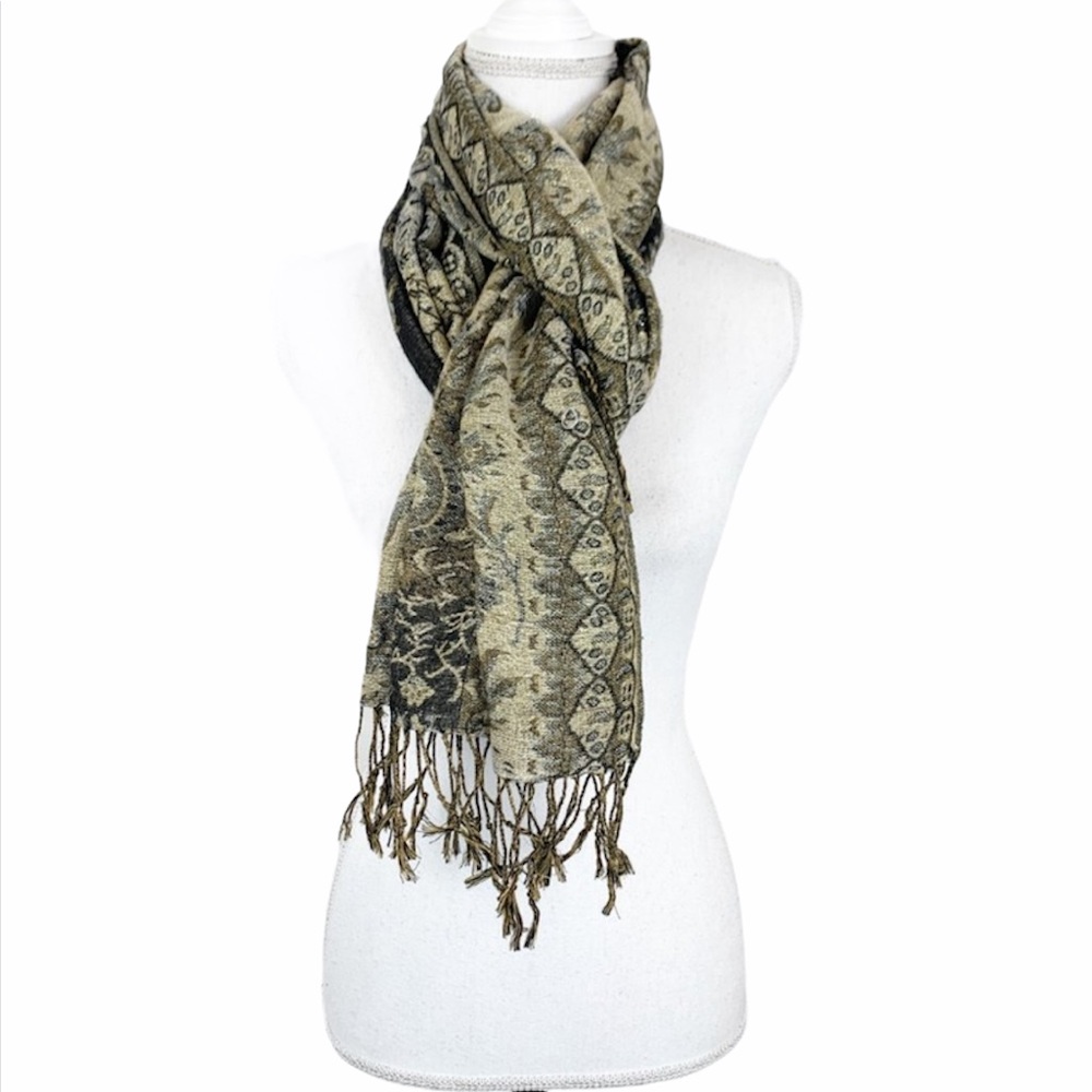 Unbranded Scarf Women Black Gold Paisley Floral Neck Warmer Wrap Shawl
